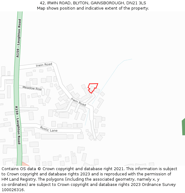 42, IRWIN ROAD, BLYTON, GAINSBOROUGH, DN21 3LS: Location map and indicative extent of plot