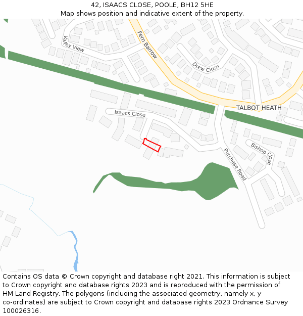 42, ISAACS CLOSE, POOLE, BH12 5HE: Location map and indicative extent of plot