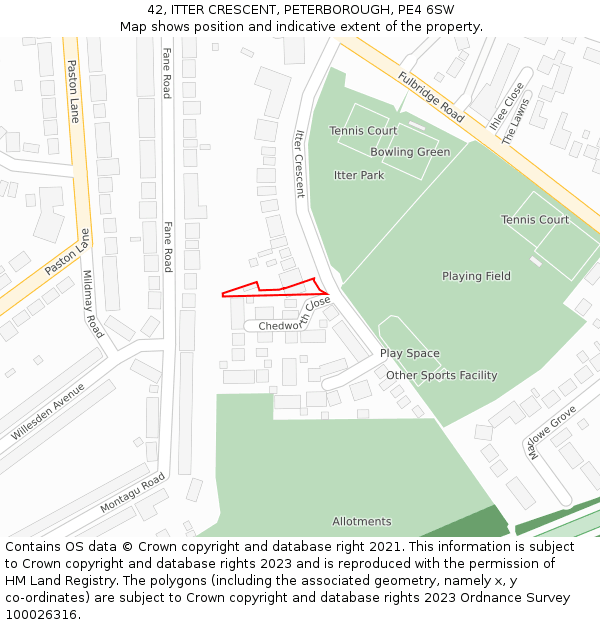 42, ITTER CRESCENT, PETERBOROUGH, PE4 6SW: Location map and indicative extent of plot