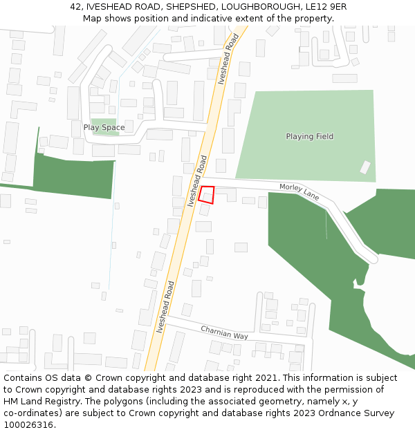 42, IVESHEAD ROAD, SHEPSHED, LOUGHBOROUGH, LE12 9ER: Location map and indicative extent of plot