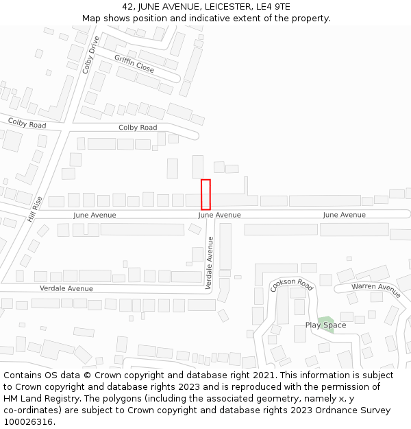 42, JUNE AVENUE, LEICESTER, LE4 9TE: Location map and indicative extent of plot