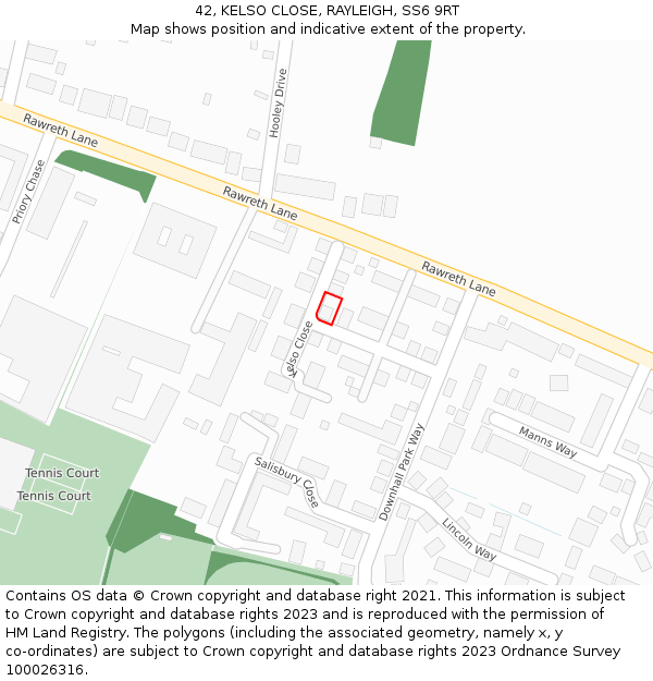 42, KELSO CLOSE, RAYLEIGH, SS6 9RT: Location map and indicative extent of plot