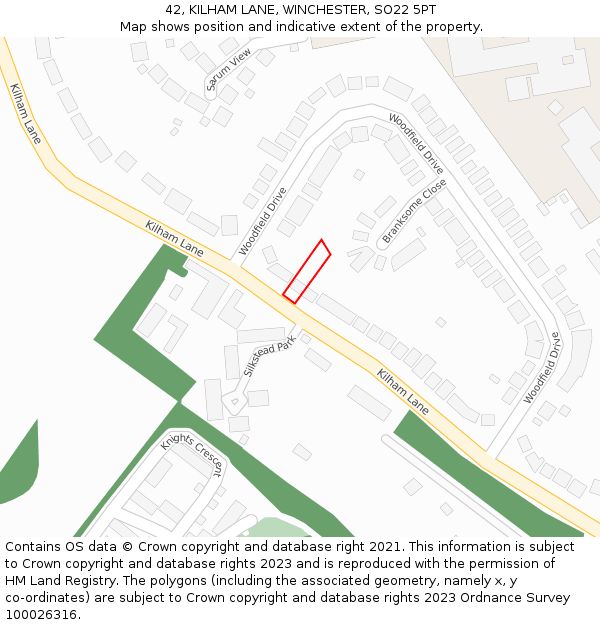 42, KILHAM LANE, WINCHESTER, SO22 5PT: Location map and indicative extent of plot