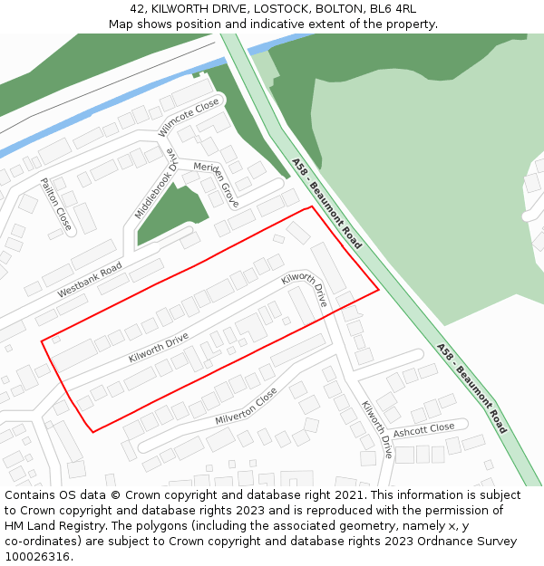 42, KILWORTH DRIVE, LOSTOCK, BOLTON, BL6 4RL: Location map and indicative extent of plot
