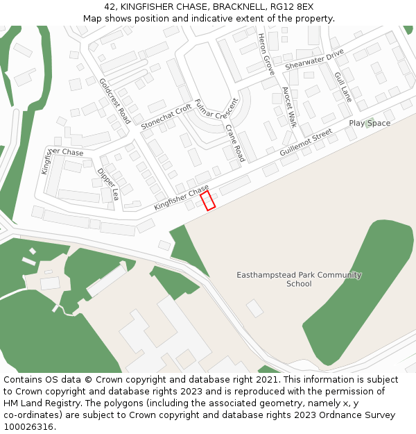 42, KINGFISHER CHASE, BRACKNELL, RG12 8EX: Location map and indicative extent of plot