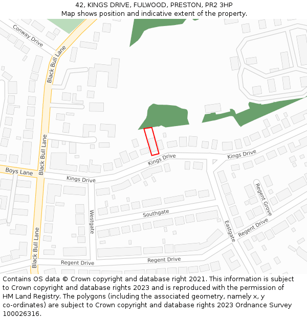 42, KINGS DRIVE, FULWOOD, PRESTON, PR2 3HP: Location map and indicative extent of plot