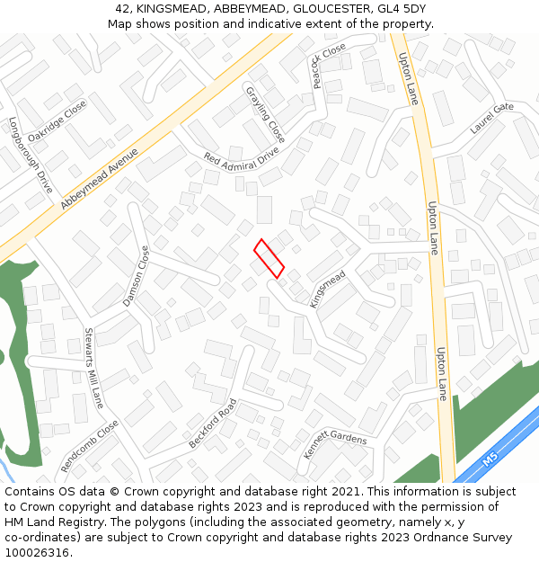 42, KINGSMEAD, ABBEYMEAD, GLOUCESTER, GL4 5DY: Location map and indicative extent of plot