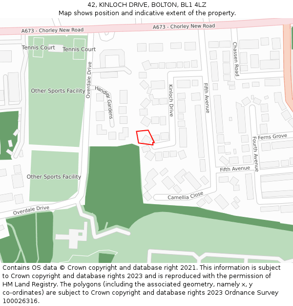 42, KINLOCH DRIVE, BOLTON, BL1 4LZ: Location map and indicative extent of plot