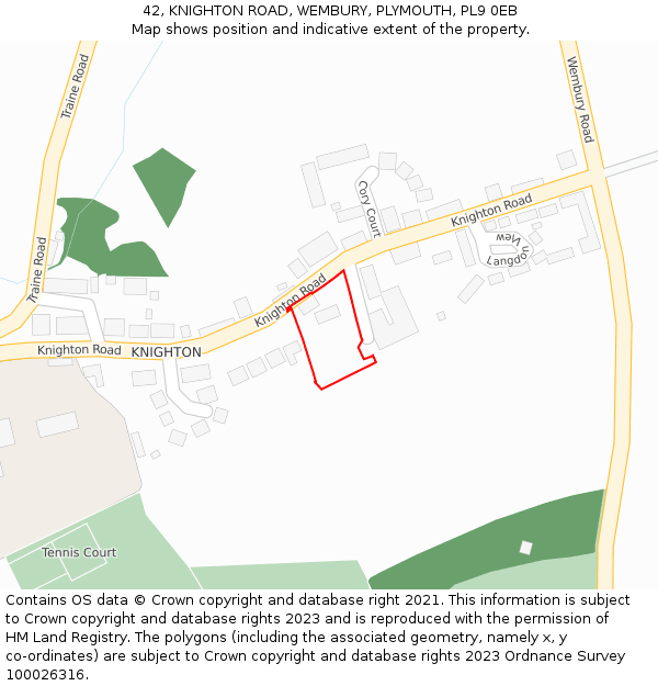 42, KNIGHTON ROAD, WEMBURY, PLYMOUTH, PL9 0EB: Location map and indicative extent of plot