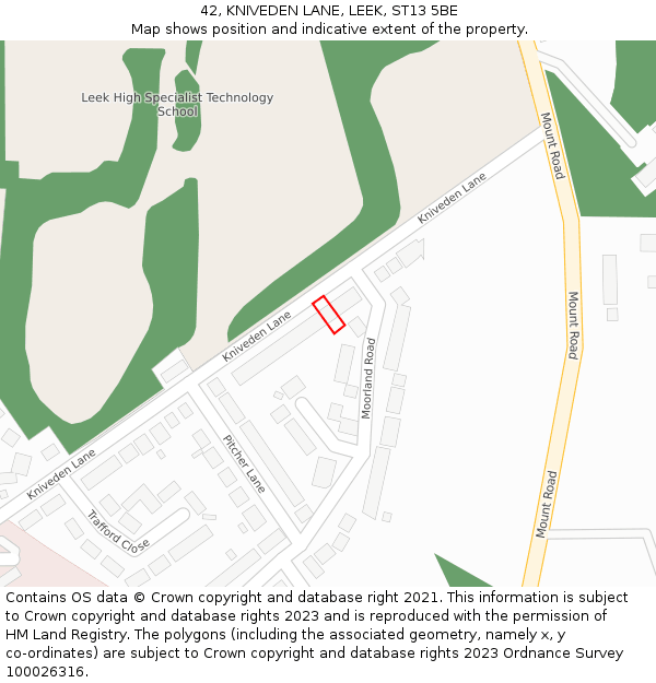 42, KNIVEDEN LANE, LEEK, ST13 5BE: Location map and indicative extent of plot