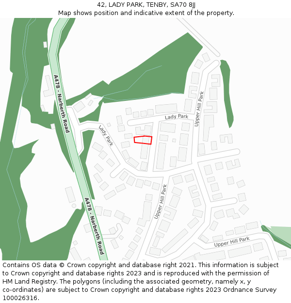 42, LADY PARK, TENBY, SA70 8JJ: Location map and indicative extent of plot