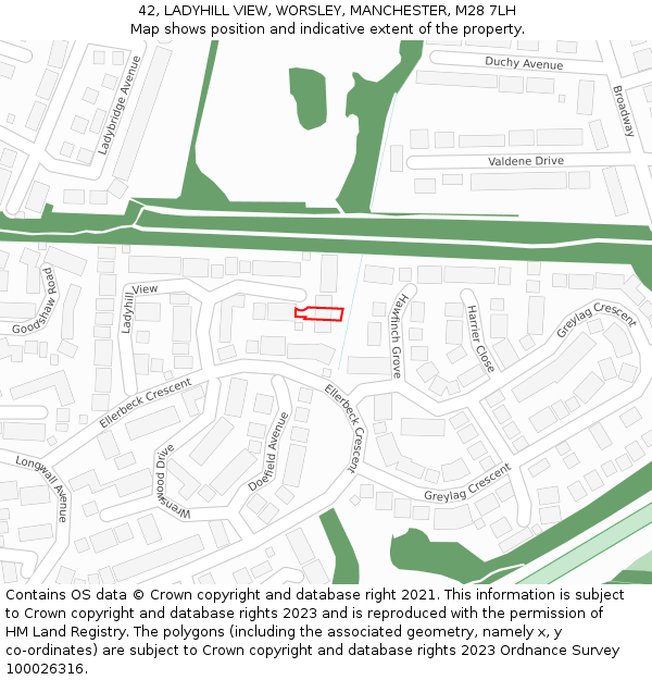 42, LADYHILL VIEW, WORSLEY, MANCHESTER, M28 7LH: Location map and indicative extent of plot
