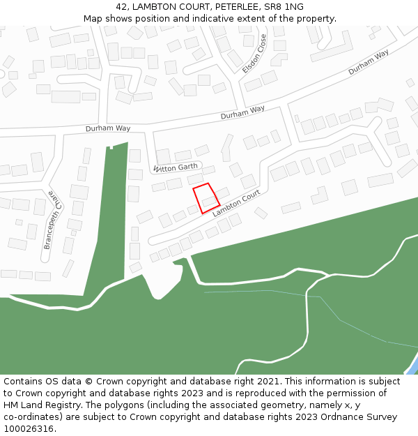 42, LAMBTON COURT, PETERLEE, SR8 1NG: Location map and indicative extent of plot