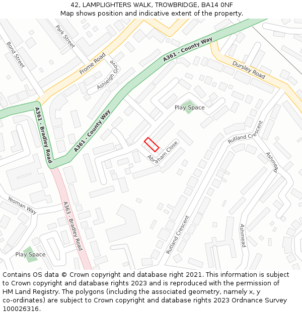42, LAMPLIGHTERS WALK, TROWBRIDGE, BA14 0NF: Location map and indicative extent of plot