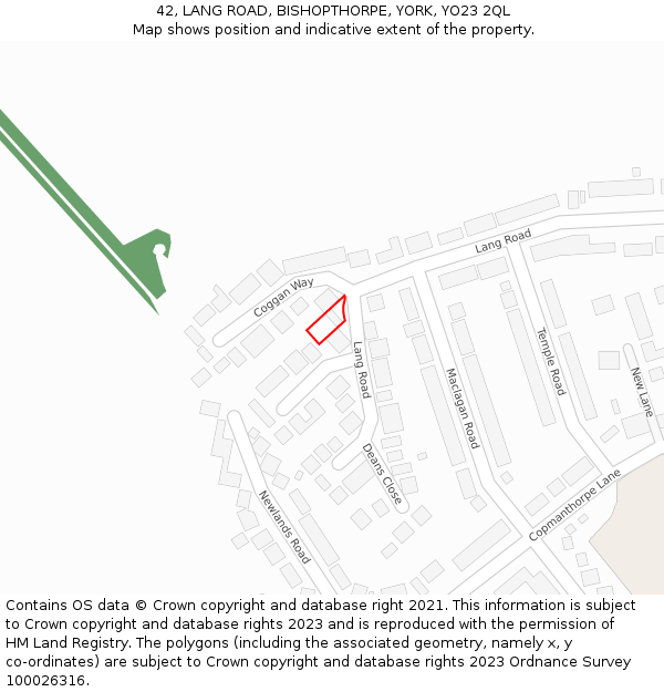 42, LANG ROAD, BISHOPTHORPE, YORK, YO23 2QL: Location map and indicative extent of plot