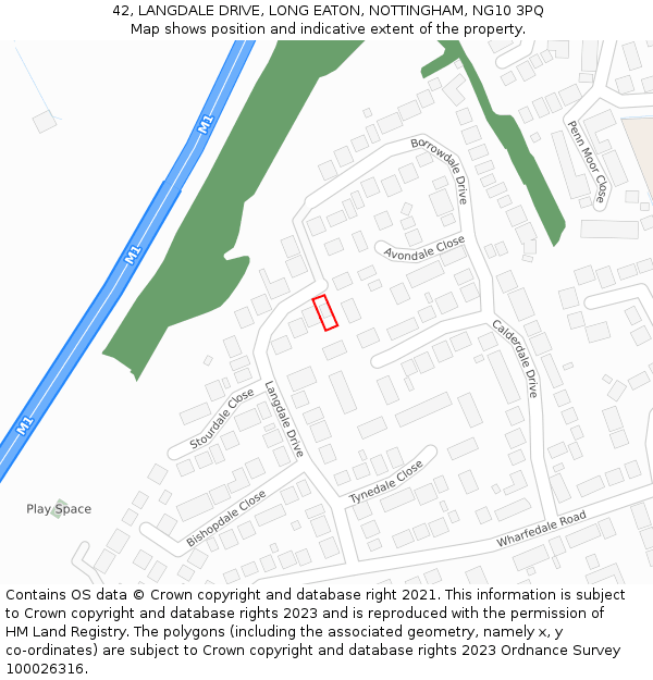 42, LANGDALE DRIVE, LONG EATON, NOTTINGHAM, NG10 3PQ: Location map and indicative extent of plot