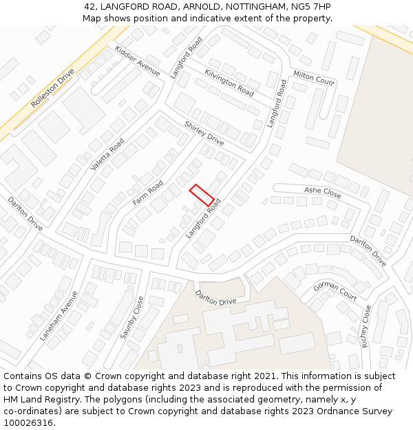 42, LANGFORD ROAD, ARNOLD, NOTTINGHAM, NG5 7HP: Location map and indicative extent of plot