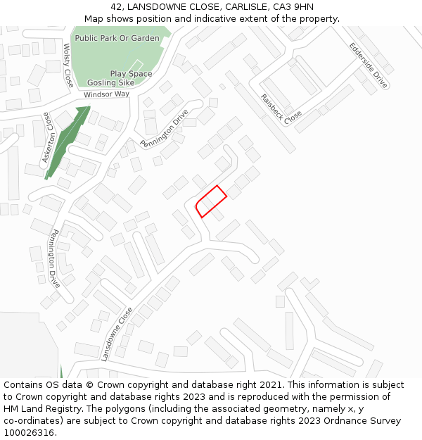 42, LANSDOWNE CLOSE, CARLISLE, CA3 9HN: Location map and indicative extent of plot