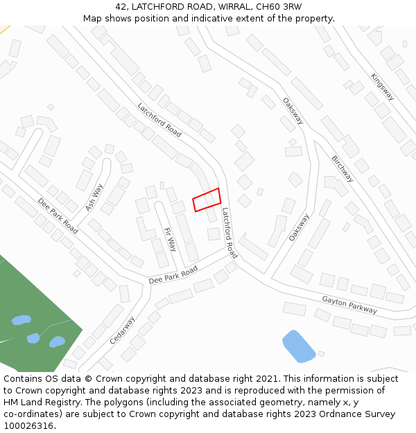 42, LATCHFORD ROAD, WIRRAL, CH60 3RW: Location map and indicative extent of plot