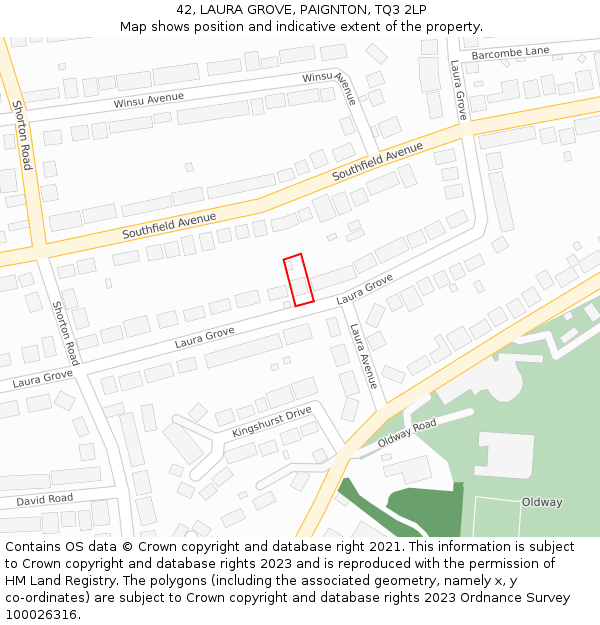 42, LAURA GROVE, PAIGNTON, TQ3 2LP: Location map and indicative extent of plot