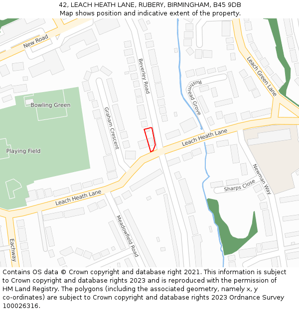 42, LEACH HEATH LANE, RUBERY, BIRMINGHAM, B45 9DB: Location map and indicative extent of plot