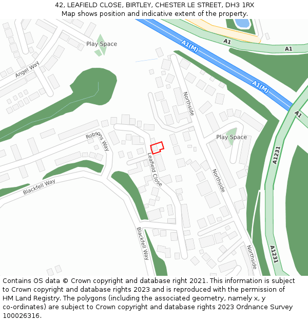 42, LEAFIELD CLOSE, BIRTLEY, CHESTER LE STREET, DH3 1RX: Location map and indicative extent of plot