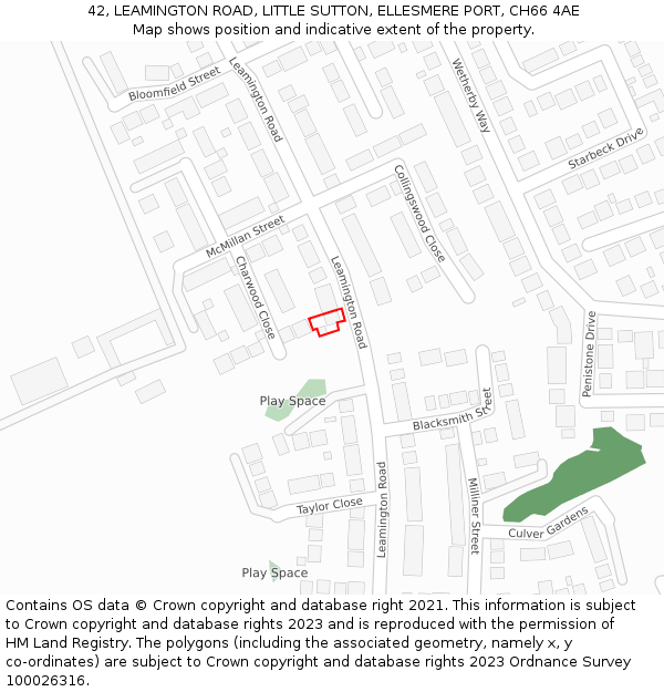 42, LEAMINGTON ROAD, LITTLE SUTTON, ELLESMERE PORT, CH66 4AE: Location map and indicative extent of plot