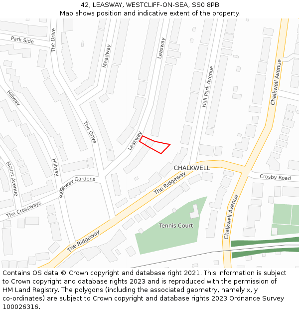 42, LEASWAY, WESTCLIFF-ON-SEA, SS0 8PB: Location map and indicative extent of plot