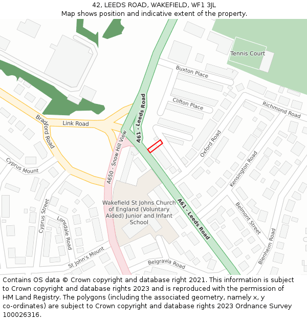 42, LEEDS ROAD, WAKEFIELD, WF1 3JL: Location map and indicative extent of plot