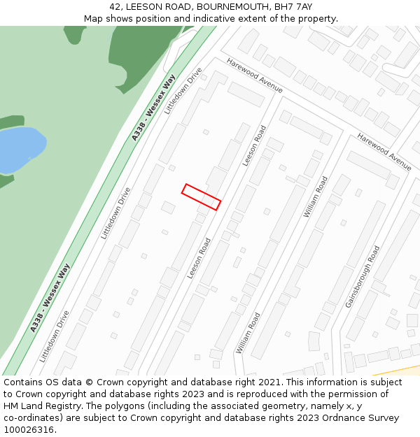 42, LEESON ROAD, BOURNEMOUTH, BH7 7AY: Location map and indicative extent of plot