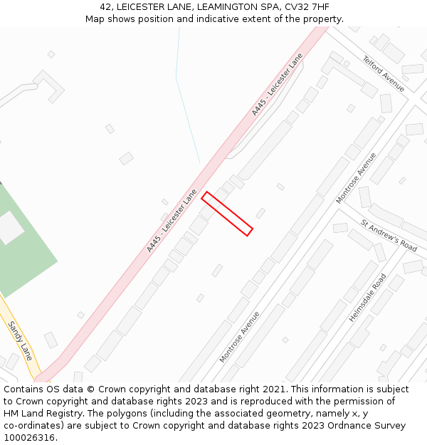 42, LEICESTER LANE, LEAMINGTON SPA, CV32 7HF: Location map and indicative extent of plot