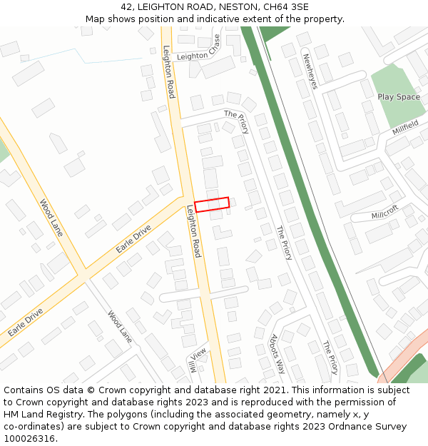 42, LEIGHTON ROAD, NESTON, CH64 3SE: Location map and indicative extent of plot