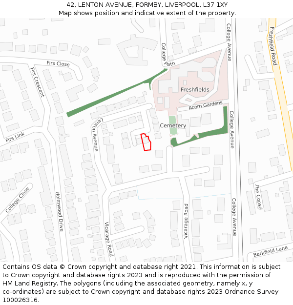 42, LENTON AVENUE, FORMBY, LIVERPOOL, L37 1XY: Location map and indicative extent of plot