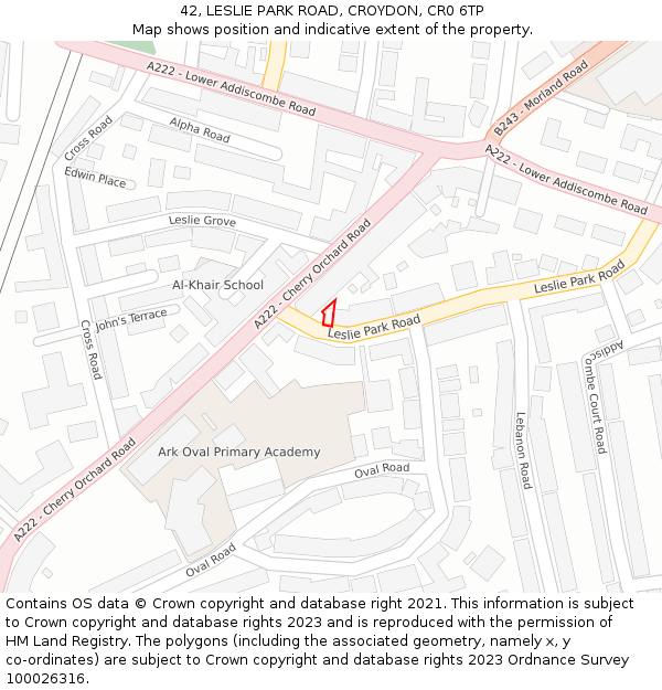 42, LESLIE PARK ROAD, CROYDON, CR0 6TP: Location map and indicative extent of plot