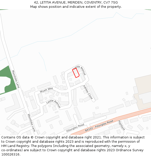 42, LETITIA AVENUE, MERIDEN, COVENTRY, CV7 7SG: Location map and indicative extent of plot