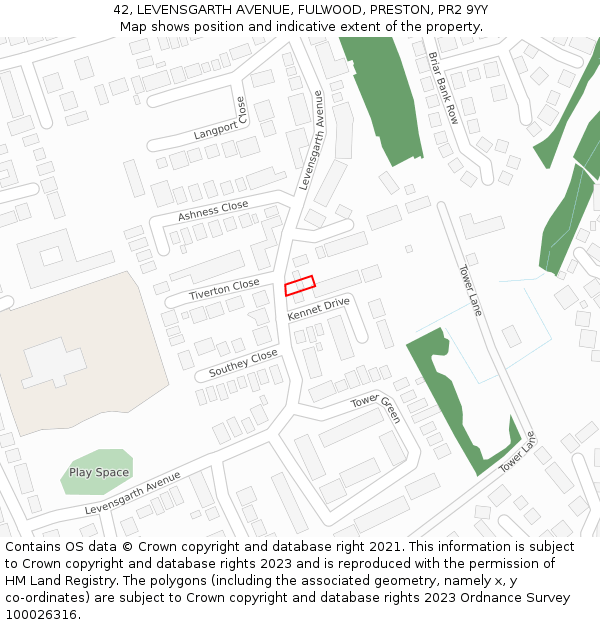 42, LEVENSGARTH AVENUE, FULWOOD, PRESTON, PR2 9YY: Location map and indicative extent of plot