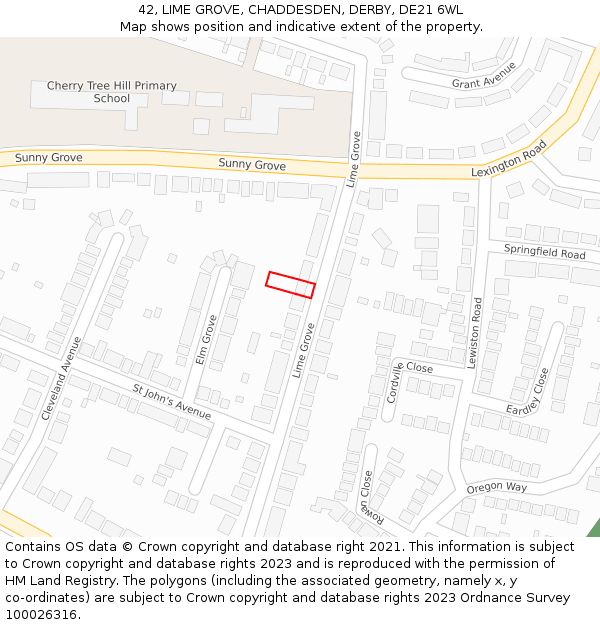 42, LIME GROVE, CHADDESDEN, DERBY, DE21 6WL: Location map and indicative extent of plot