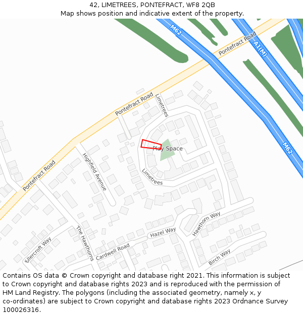 42, LIMETREES, PONTEFRACT, WF8 2QB: Location map and indicative extent of plot