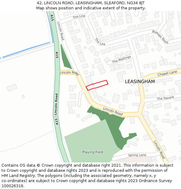 42, LINCOLN ROAD, LEASINGHAM, SLEAFORD, NG34 8JT: Location map and indicative extent of plot