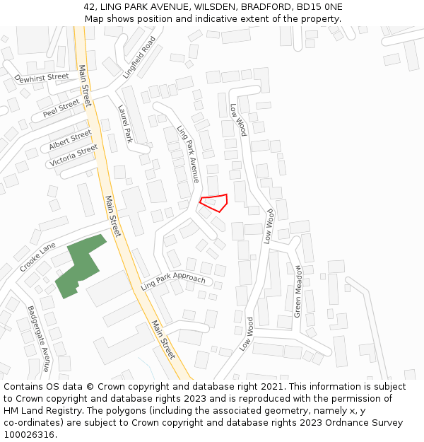 42, LING PARK AVENUE, WILSDEN, BRADFORD, BD15 0NE: Location map and indicative extent of plot