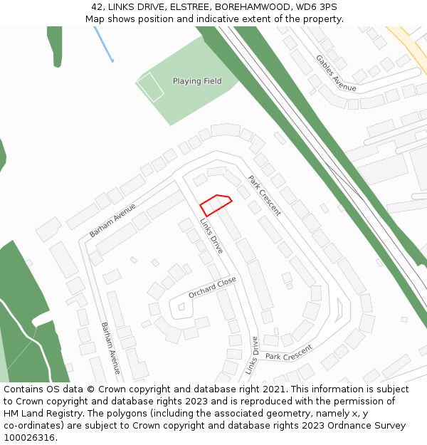 42, LINKS DRIVE, ELSTREE, BOREHAMWOOD, WD6 3PS: Location map and indicative extent of plot