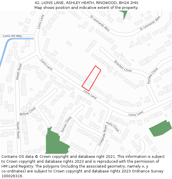 42, LIONS LANE, ASHLEY HEATH, RINGWOOD, BH24 2HN: Location map and indicative extent of plot