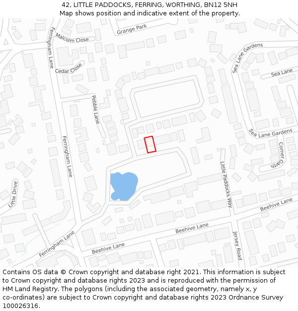 42, LITTLE PADDOCKS, FERRING, WORTHING, BN12 5NH: Location map and indicative extent of plot