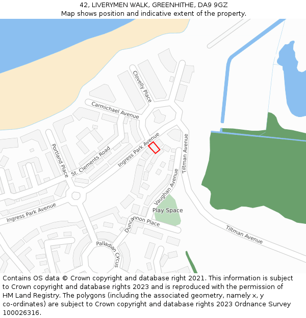 42, LIVERYMEN WALK, GREENHITHE, DA9 9GZ: Location map and indicative extent of plot