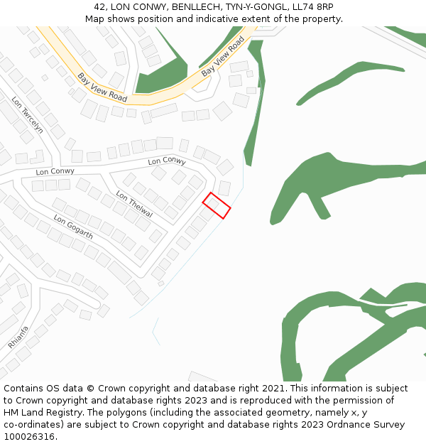 42, LON CONWY, BENLLECH, TYN-Y-GONGL, LL74 8RP: Location map and indicative extent of plot