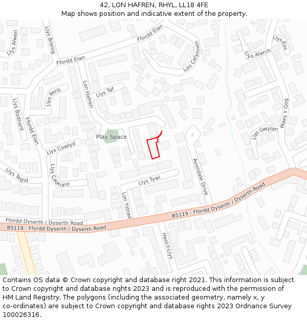 42, LON HAFREN, RHYL, LL18 4FE: Location map and indicative extent of plot