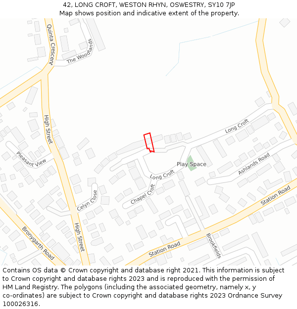 42, LONG CROFT, WESTON RHYN, OSWESTRY, SY10 7JP: Location map and indicative extent of plot