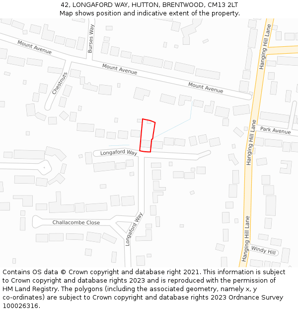 42, LONGAFORD WAY, HUTTON, BRENTWOOD, CM13 2LT: Location map and indicative extent of plot