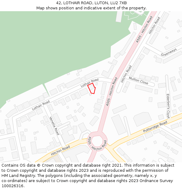 42, LOTHAIR ROAD, LUTON, LU2 7XB: Location map and indicative extent of plot