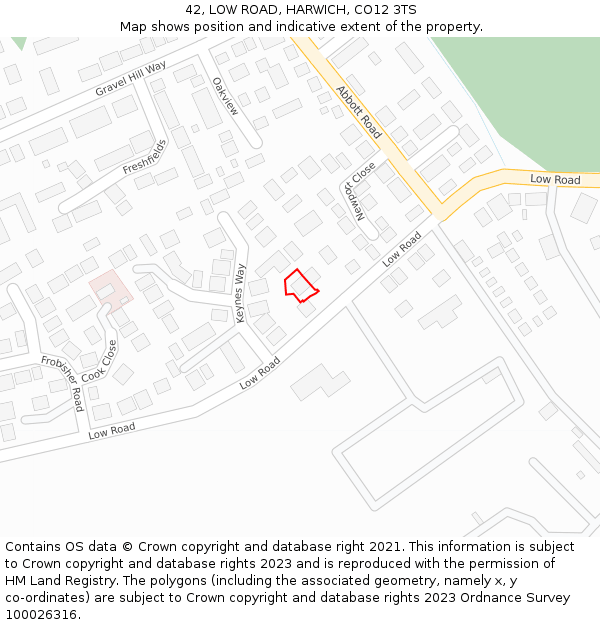 42, LOW ROAD, HARWICH, CO12 3TS: Location map and indicative extent of plot